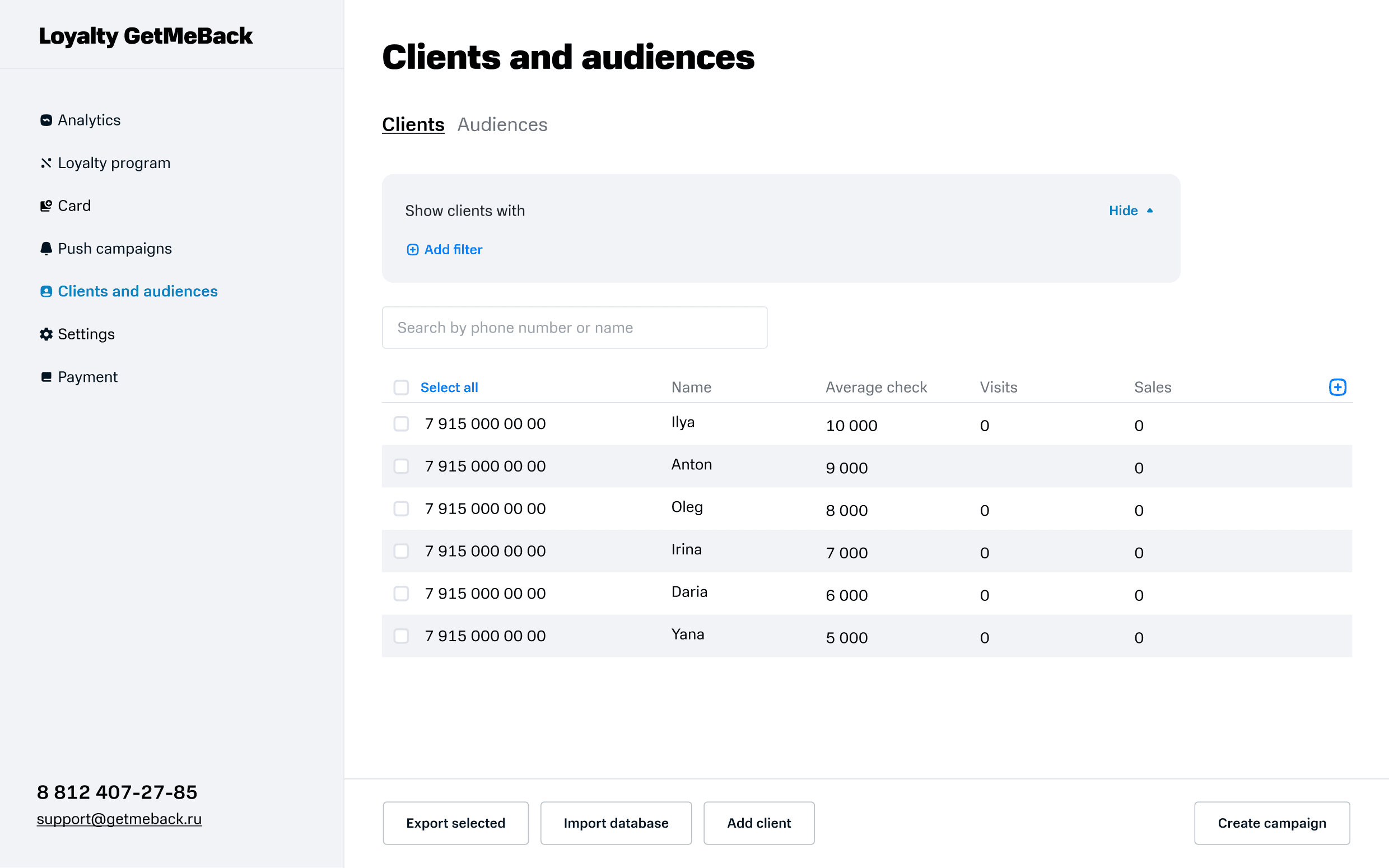 Clients list
