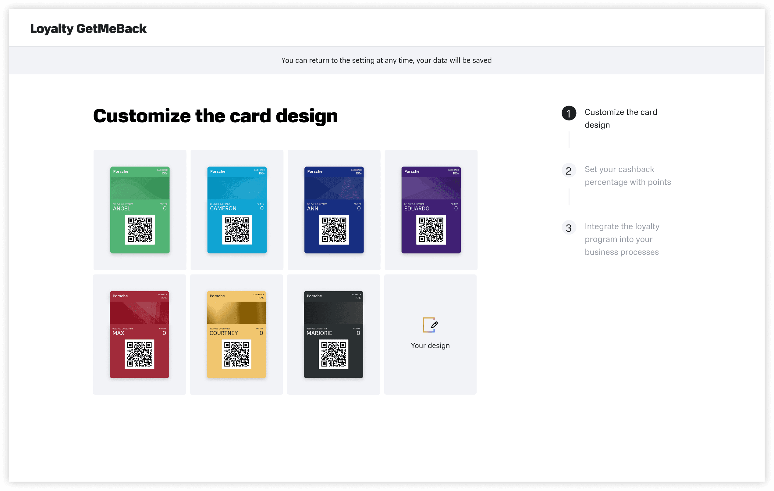 Customize card design step