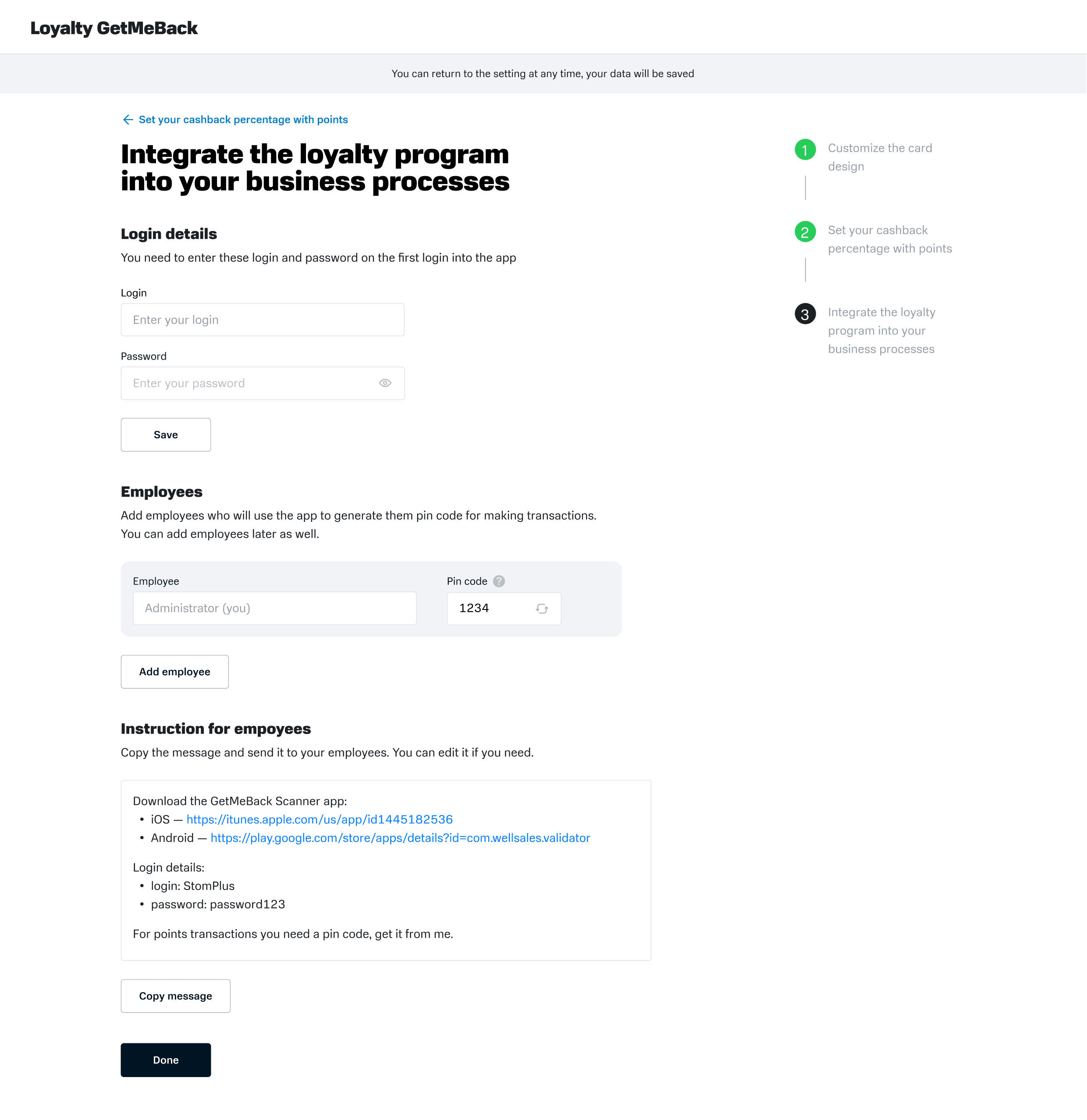 Scanner and employee setup